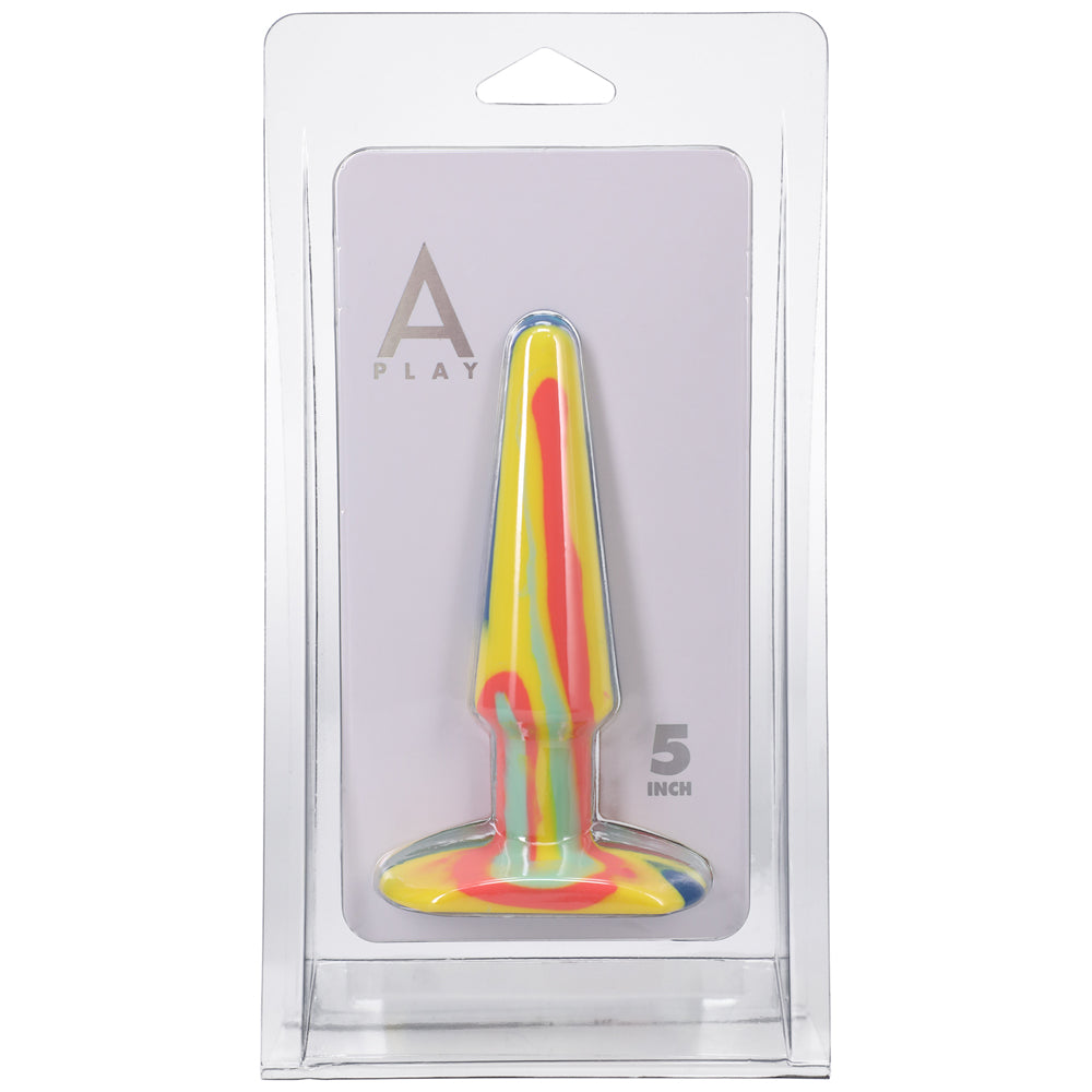 A-Play Groovy 5 in. Silicone Anal Plug Sunrise Five-inch A-Play Groovy Sunrise plug in clear package