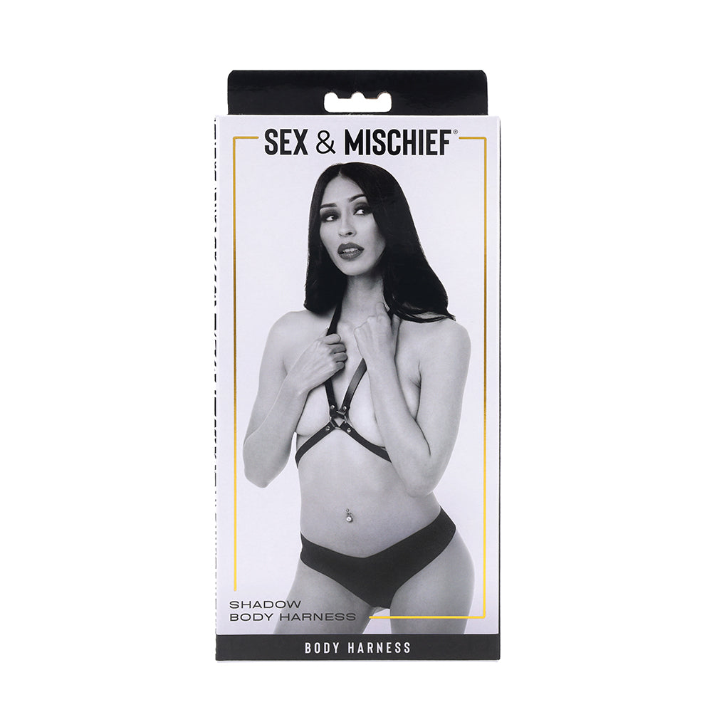 Sportsheets Sex & Mischief Shadow Body Harness Sportsheets Shadow black body harness front retail package