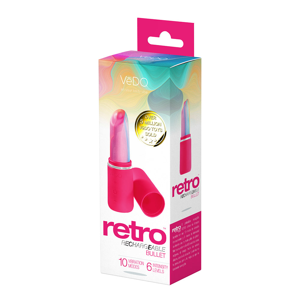 VeDO Retro Rechargeable Bullet Pink pink VeDO Retro lipstick bullet vibrator in rainbow-accented box