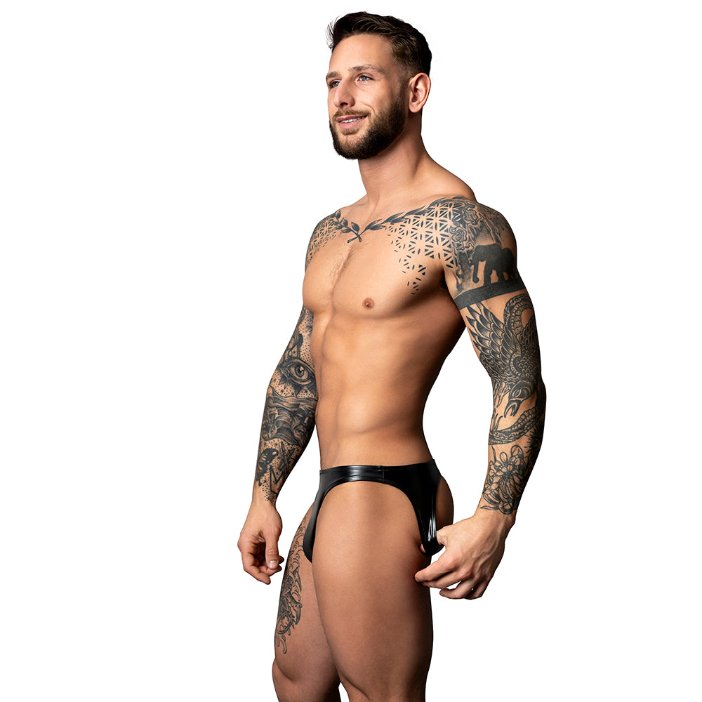 Male Power Liquid Onyx 2.0 Moonshine Black S/M Male model wearing black Liquid Onyx Moonshine jock brief size S/M