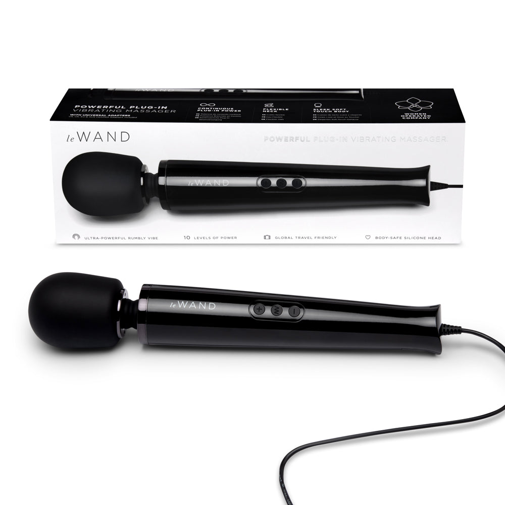 Le Wand Plug-In Vibrating Massager Black black Le Wand plug-in massager with cord and white retail box