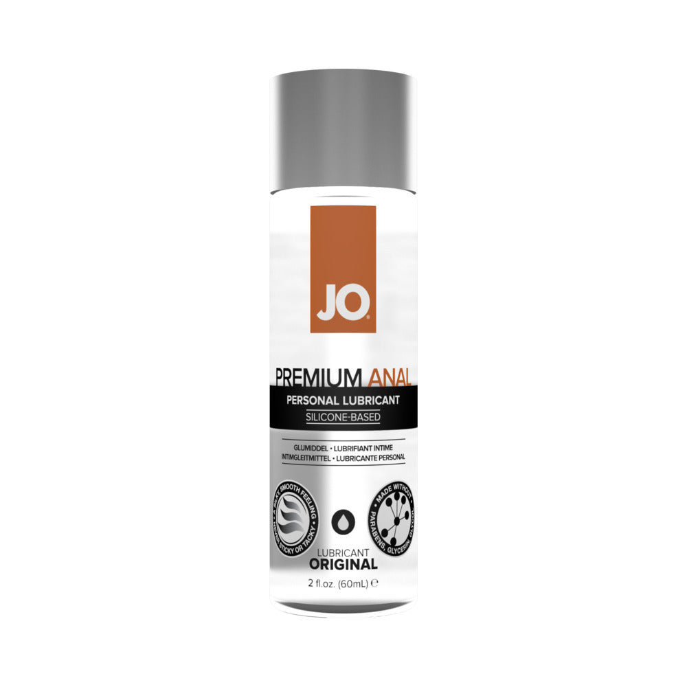JO Premium Anal Original Silicone-Based Lubricant 2 oz. System JO Premium Anal Original 2.5-ounce bottle with orange label
