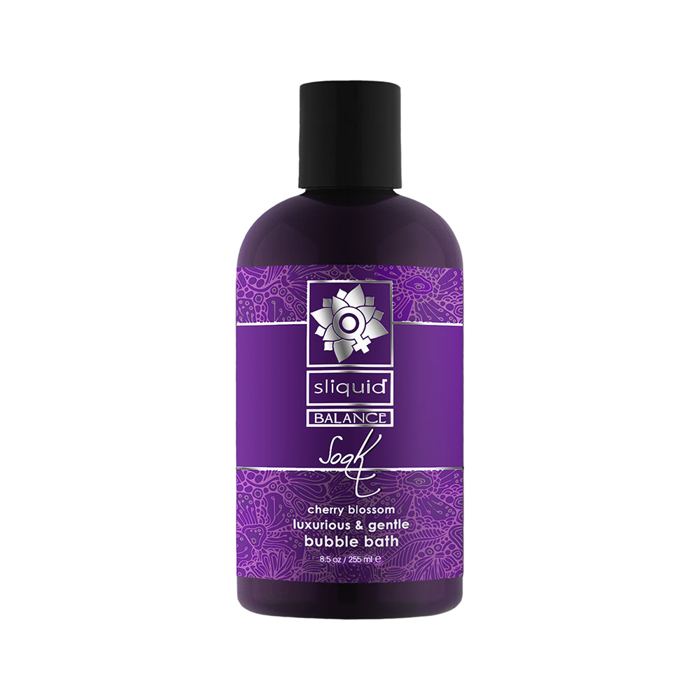 Sliquid Balance Soak Bubble Bath Cherry Blossom 8.5 oz. Sliquid Balance Soak cherry blossom 8.5 oz dark purple bubble bath bottle