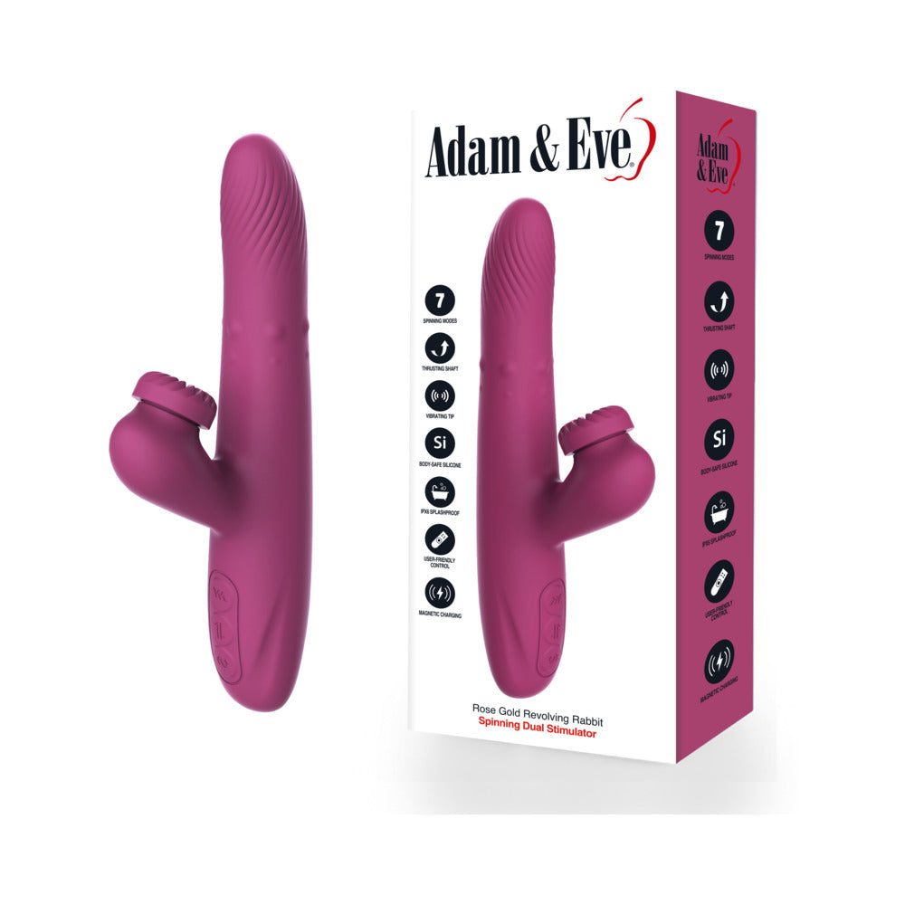 Adam & Eve Rose Gold Revolving Rabbit Pink Adam and Eve Rose Gold Revolving Rabbit beside white retail box