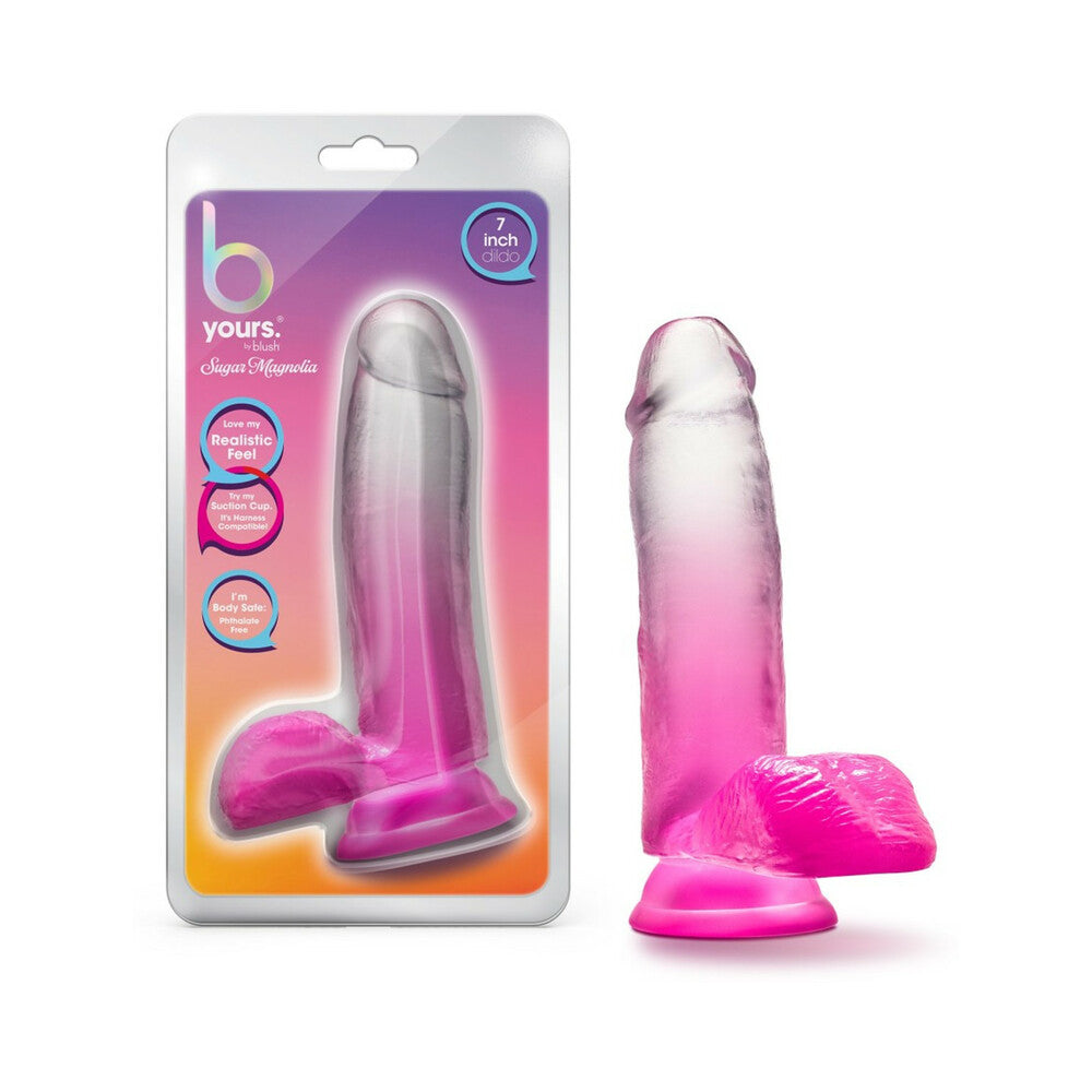B Yours Sugar Magnolia 7 in. Dildo with Balls Fuchsia B Yours Sugar Magnolia fuchsia dildo with retail pack