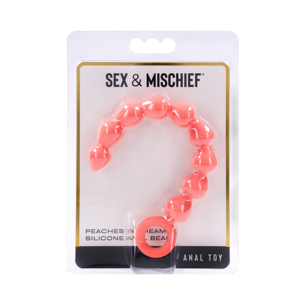 Sportsheets Sex & Mischief Peaches ''n CreaMe Silicone Anal Beads Coral-orange Peaches 'n Cream graduated beads in clear-front box