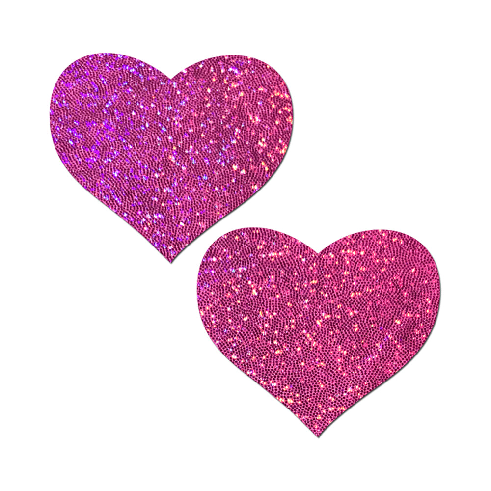 Pastease Love: Bubblegum Pink Hearts Nipple Pasties Pair of bubblegum-pink glitter heart-shaped pasties