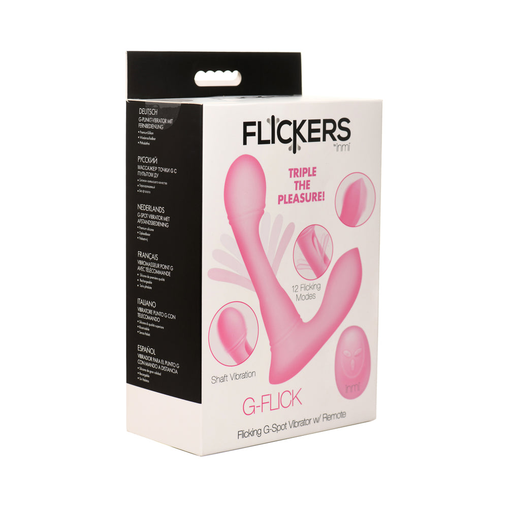 Flickers G-Flick Flicking G-Spot Vibrator with Remote Flickers G-Flick light-pink vibrator and remote pictured on white carton