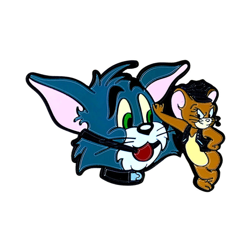 Geeky & Kinky Cat & Mouse Enamel Pin Cat and Mouse enamel pin with blue-gray cat and brown mouse faces