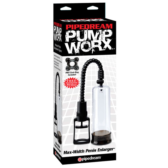 Pump Worx Max-Width Penis Enlarger Pump Clear/Black Pump Worx Max-Width clear cylinder pump with black hose in retail box