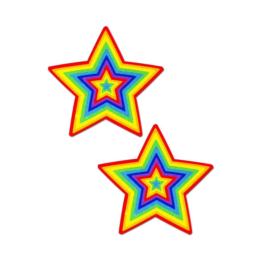 Pastease Glitter Pumping Star Pasties Rainbow rainbow Pastease pasties with bright nested star outlines and red edging
