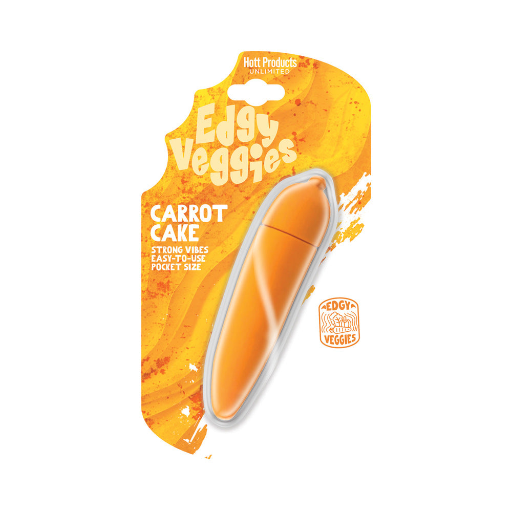 Edgy Veggies Carrot Cake Vibrator Orange Edgy Veggies Carrot Cake vibrator on yellow hanging card