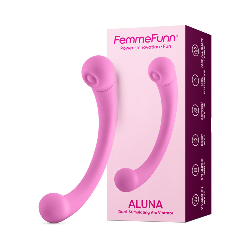 FemmeFunn Aluna Pink Pink FemmeFunn Aluna dual-ended vibrator displayed with retail box