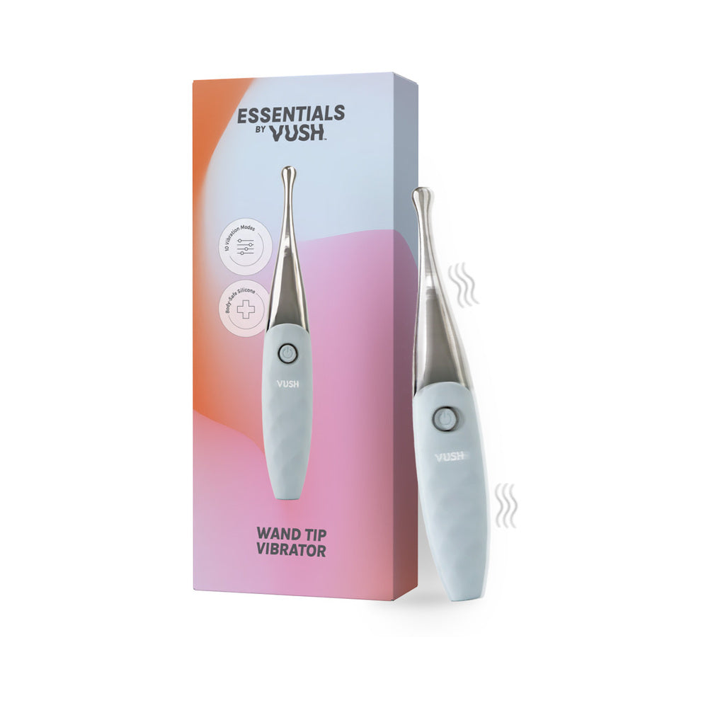 VUSH Essentials Wand Tip Vibrator VUSH Essentials Wand-Tip Vibrator beside retail box