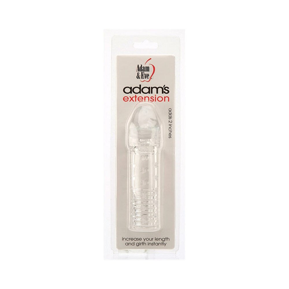 Adam & Eve Adam''s Extension 2 in. Penis Extender Clear Adam & Eve clear textured 2-inch extension inside narrow white retail package