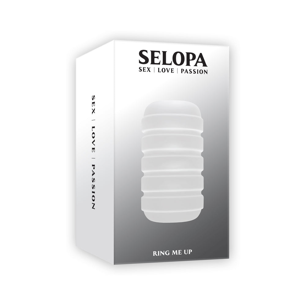 Selopa Ring Me Up Stroker TPE Clear Selopa Ring Me Up clear ribbed stroker displayed in white window box