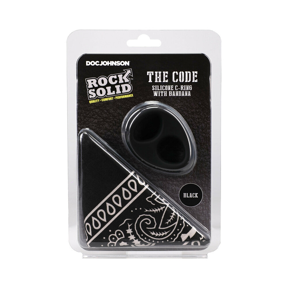 Rock Solid The Code Silicone C-Ring with Bandana Black Rock Solid black double-opening C-ring with black paisley bandana