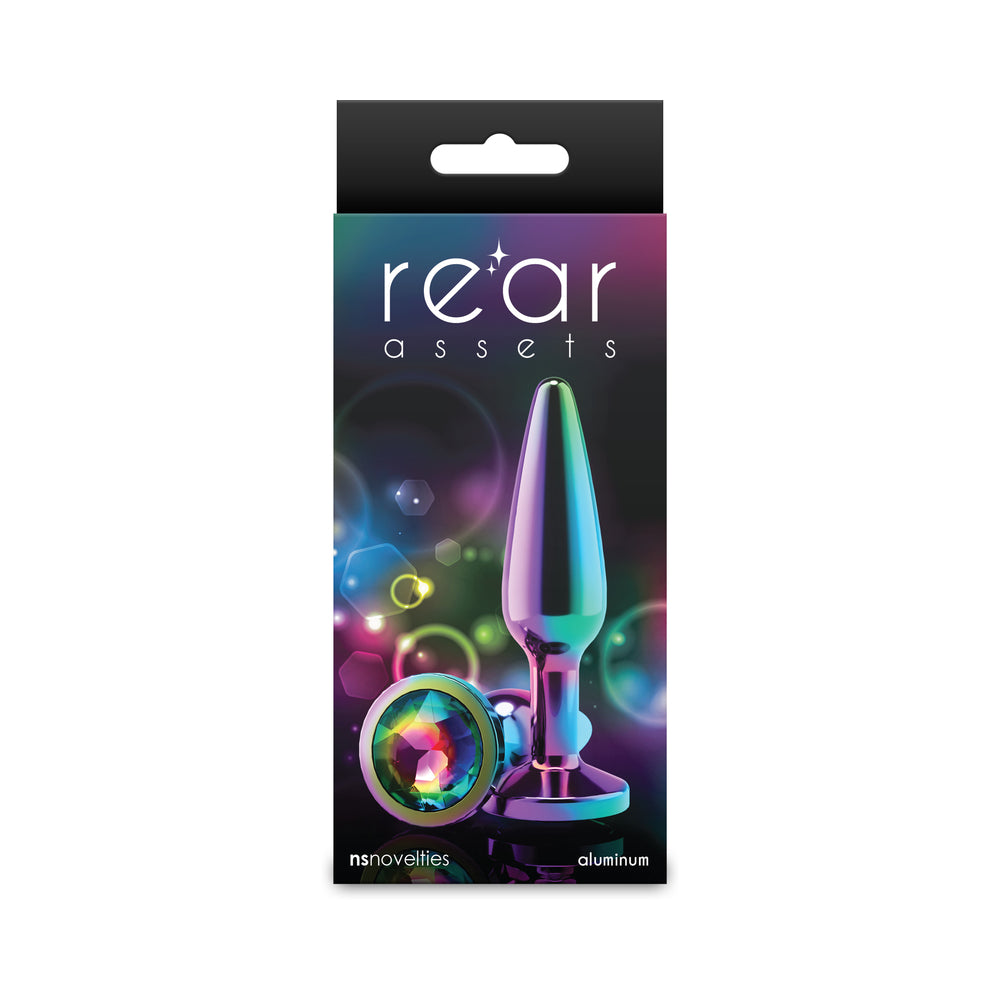 Rear Assets Tapered Plug Multicolor/Rainbow Medium Medium rainbow Rear Assets tapered aluminum plug with multicolor jewel base
