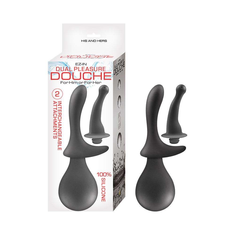 EZ-IN Dual Pleasure Douche Black Nasstoys EZ-IN black squeeze bulb with two curved nozzles and box