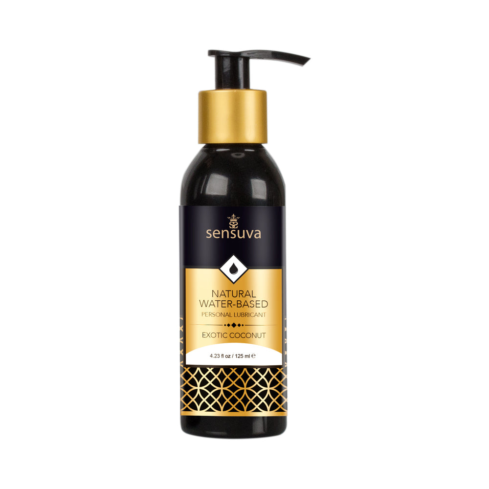 Sensuva Natural Water-Based Personal Lubricant Exotic Coconut 4 oz. Black Sensuva Natural Exotic Coconut 4 oz pump bottle with gold trim