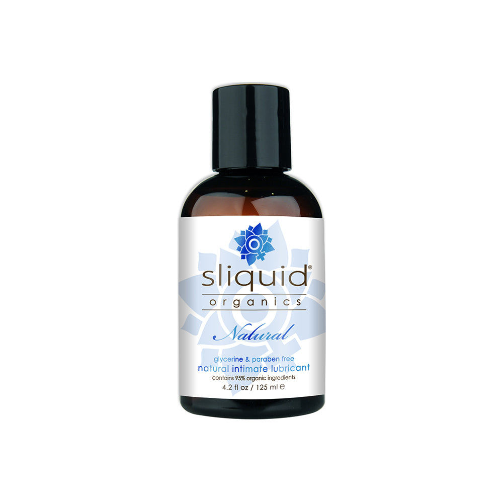 Sliquid Organics Natural Lubricant 4.2oz Amber 4.2 oz Sliquid Organics Natural bottle with black cap and blue botanical label