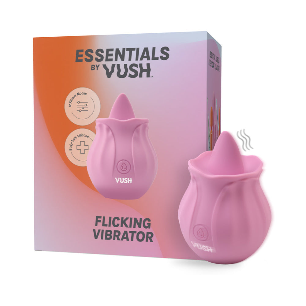 VUSH Essentials Flicking Vibrator VUSH Essentials pink Flicking Vibrator beside retail box