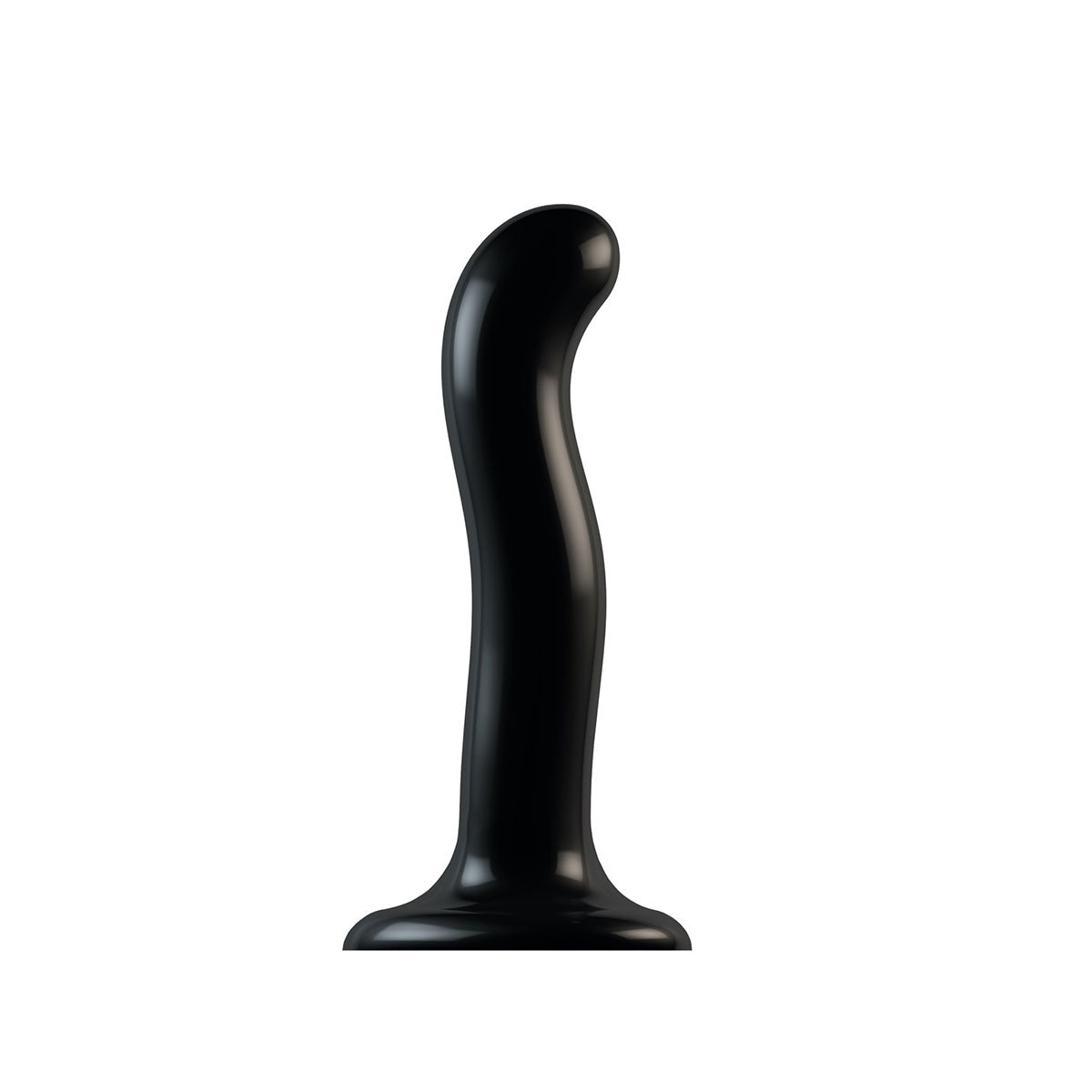 Strap-On-Me P&G-Spot Dildo Black Large large black Strap-On-Me P&G-Spot dildo standing on heart-shaped base
