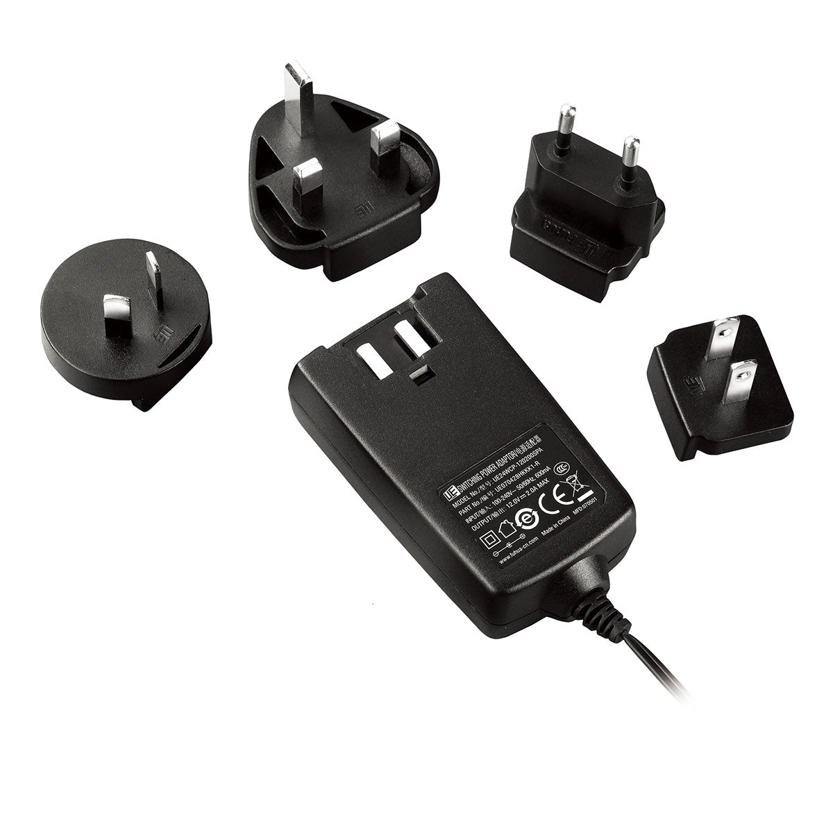 LELO Universal Charger Set (Type A, C, G, & I Plug Adapters) black LELO charging cable with four interchangeable international plug adapters