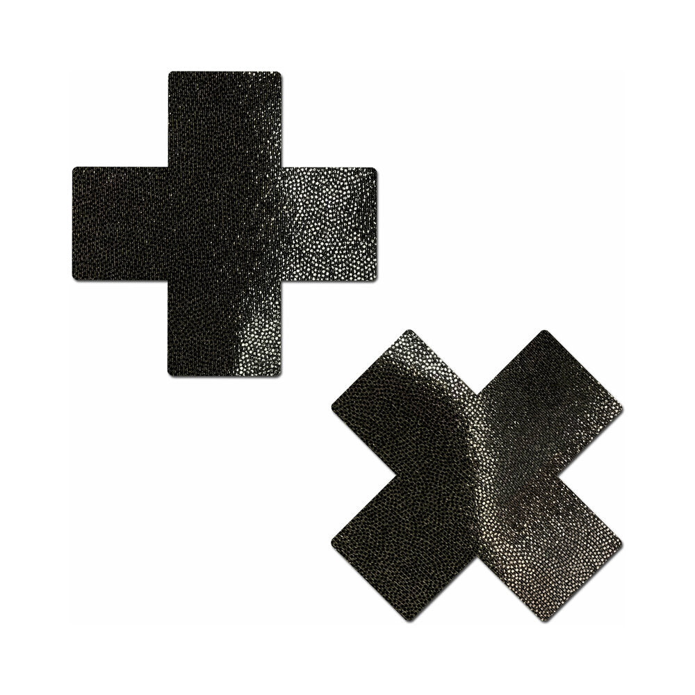 Pastease Everyday Reusable Crosses Pasties Black black reusable Pastease pasties with upright and diagonal cross shapes