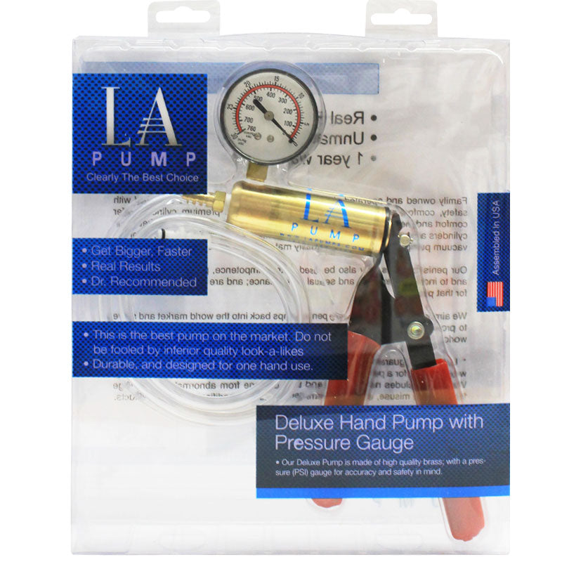 LA Pump Deluxe Pump LA Pump Deluxe Hand Pump gold-tone pump with pressure gauge in clamshell
