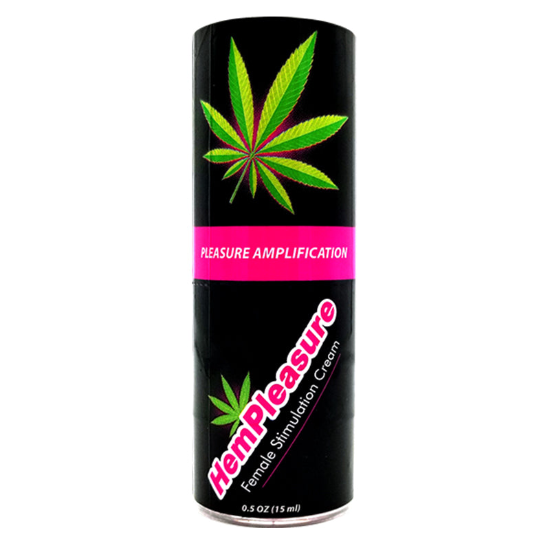 HemPleasure for Women .5oz bottle Body Action HemPleasure for Women spray can black cylindrical can with green leaf graphics and magenta band