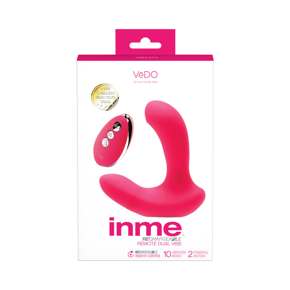 VeDO Inme Rechargeable Dual Vibe with Remote Pink Pink VeDO Inme dual vibrator with oval remote in white box