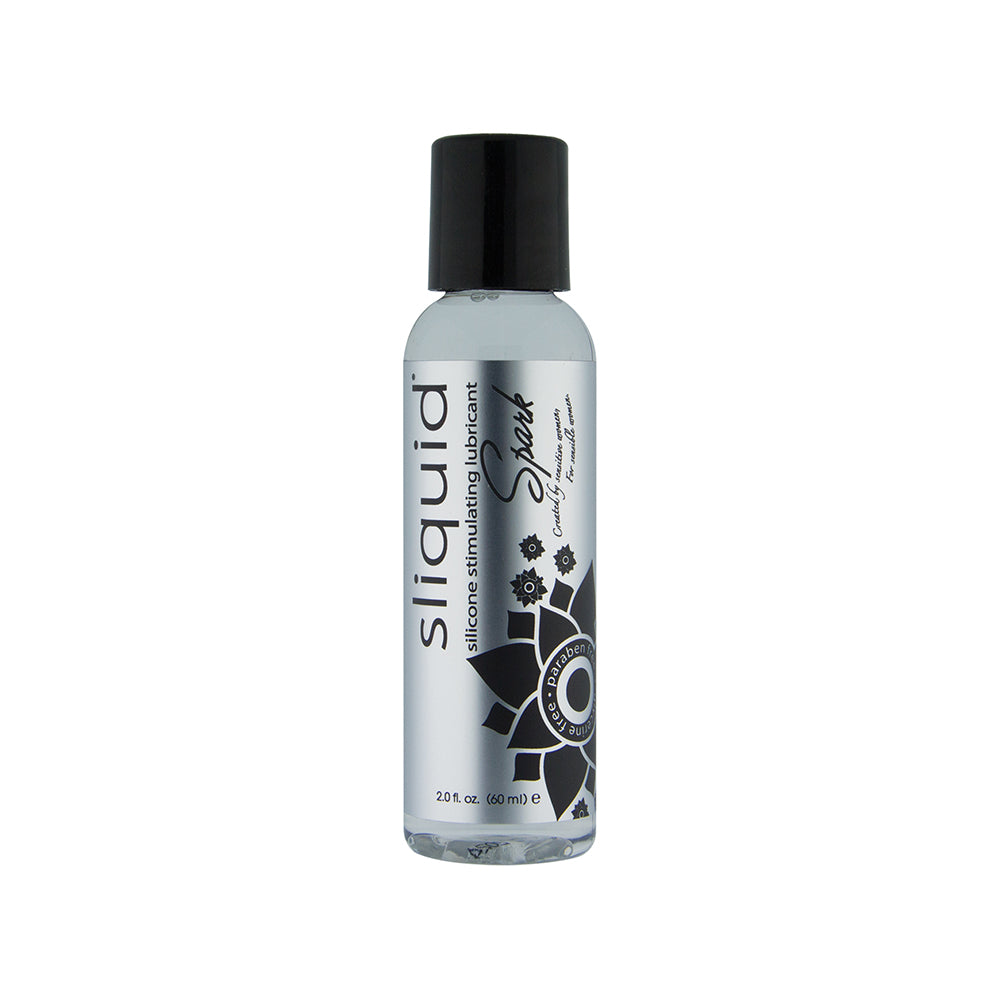 Sliquid Naturals Spark Booty Buzz 2 oz. Slim two-ounce Sliquid Spark Booty Buzz bottle with black cap