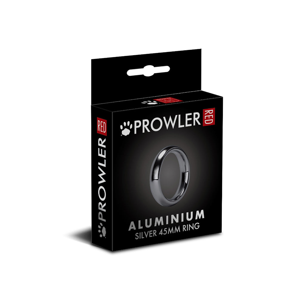 Prowler RED Aluminum Silver 45mm Ring Prowler RED silver 45 mm aluminum cock ring black hanging carton with silver ring centered in front window