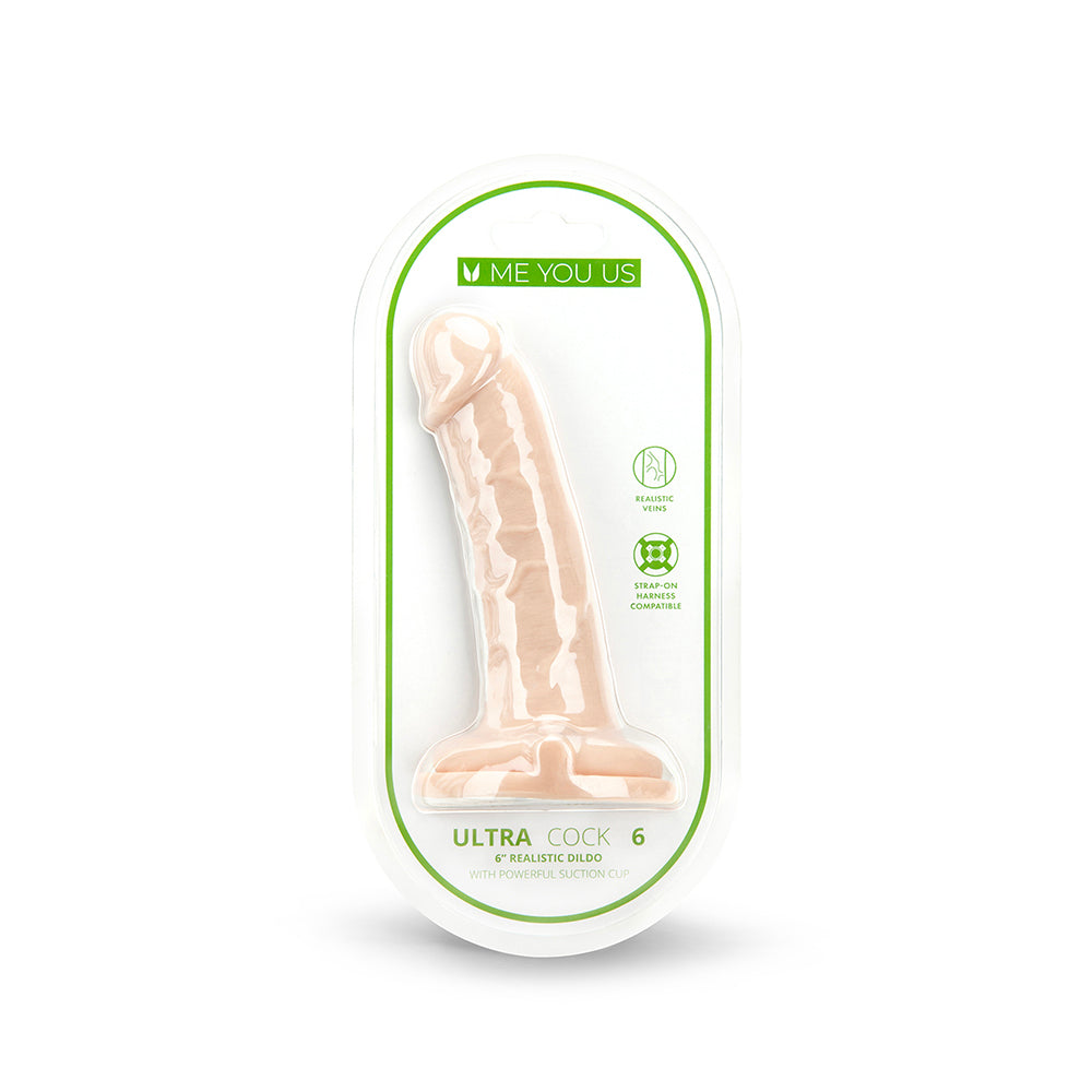 Me You Us Ultra Cock 6 in. Realistic Dildo Vanilla Me You Us Ultra Cock 6-inch vanilla dildo blister pack