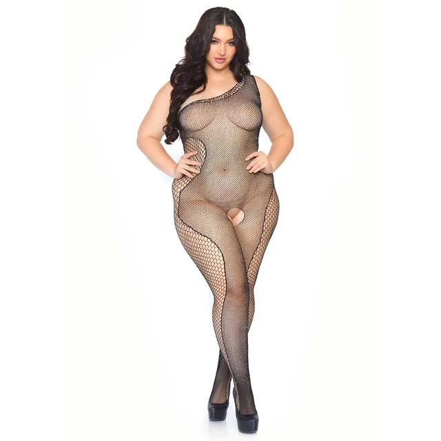 Plus Bodystocking with Net Accent