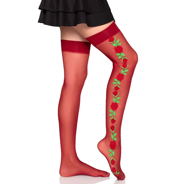 Spandex Thigh Highs with Roses