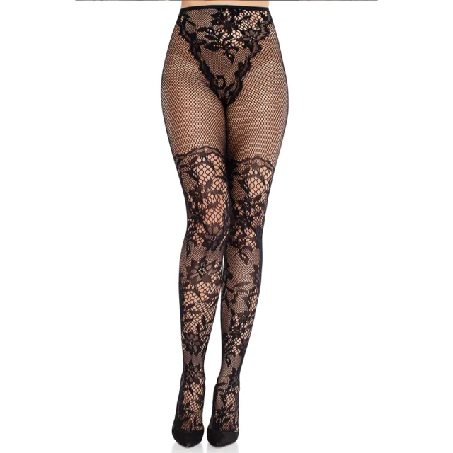 Dahlia Lace Tights with Net Thigh Detail