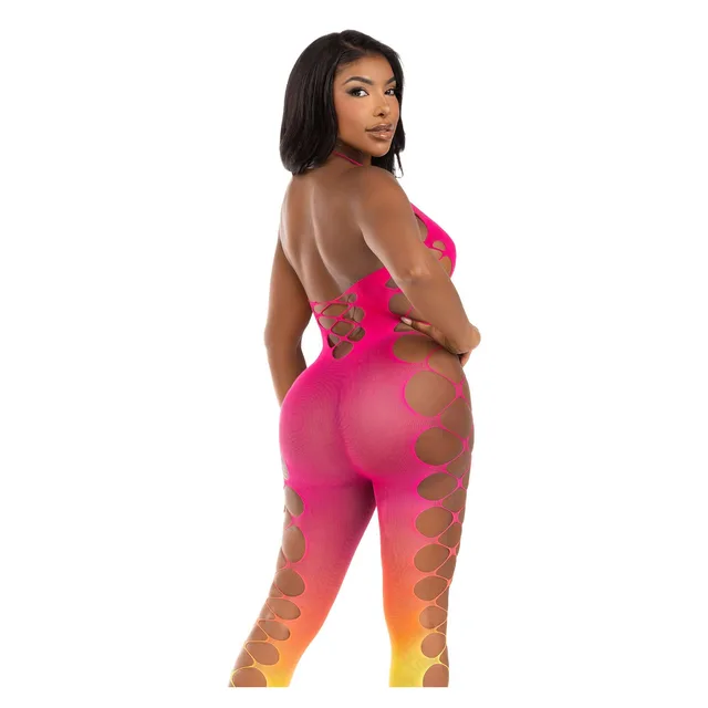 Ombre Faux Lace Up Footless Bodystocking