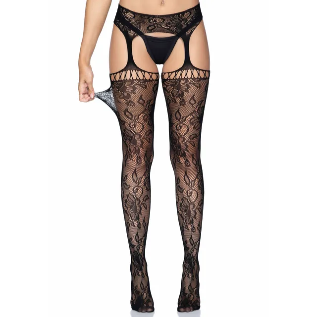 Lace Stockings with Attached Garter Belt