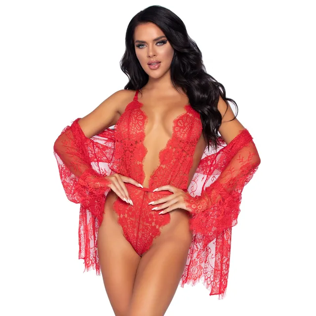 Teddy with Cheeky Thong and Lace Robe