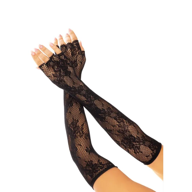 Opera Length Floral Net Fingerless Gloves