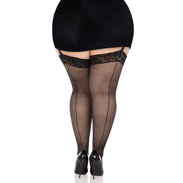 Plus Sheer Backseam Stockings with Lace Top
