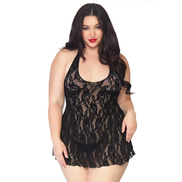 Plus Halter Rose Lace Dress